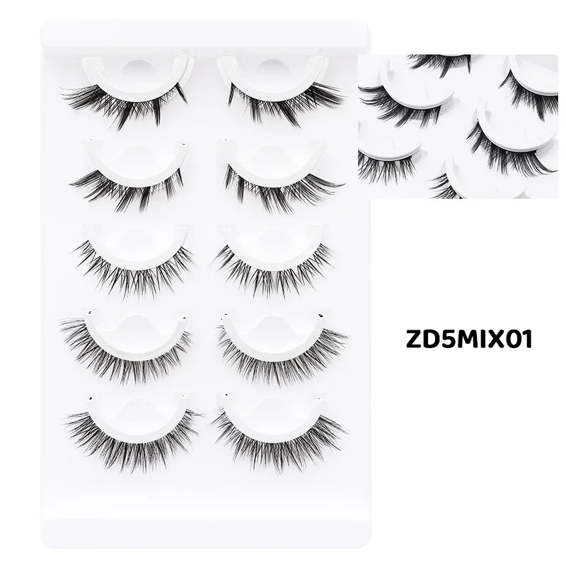 5 pares de cílios postiços autoadesivos estilo misto mangá, sem cola, reutilizáveis, cílios naturais para maquiagem diária dos olhos — image 8