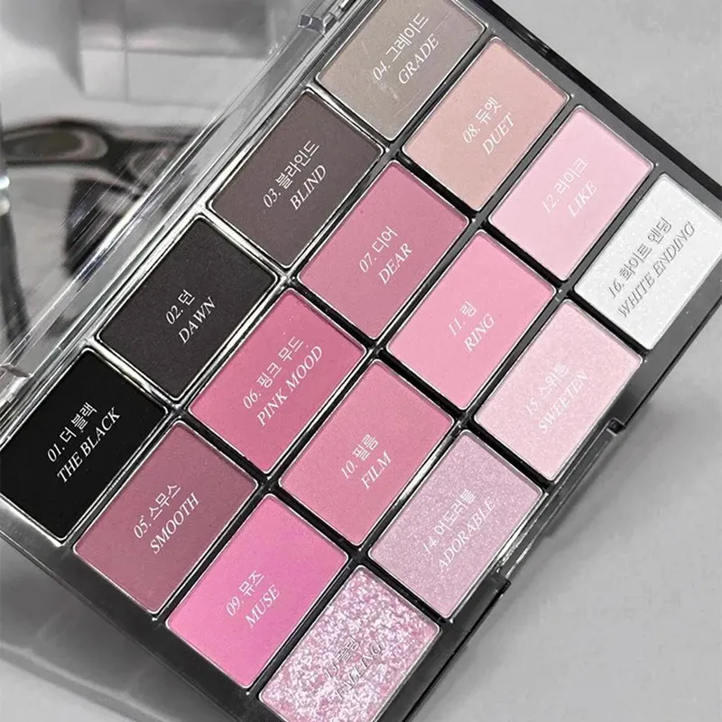 16 Colors Black Pink Eyeshadow Palette Glitter Shimmer Pearlescent Matte Low Saturation Style Long Lasting Eye Shadow Eye Makeup — image 3