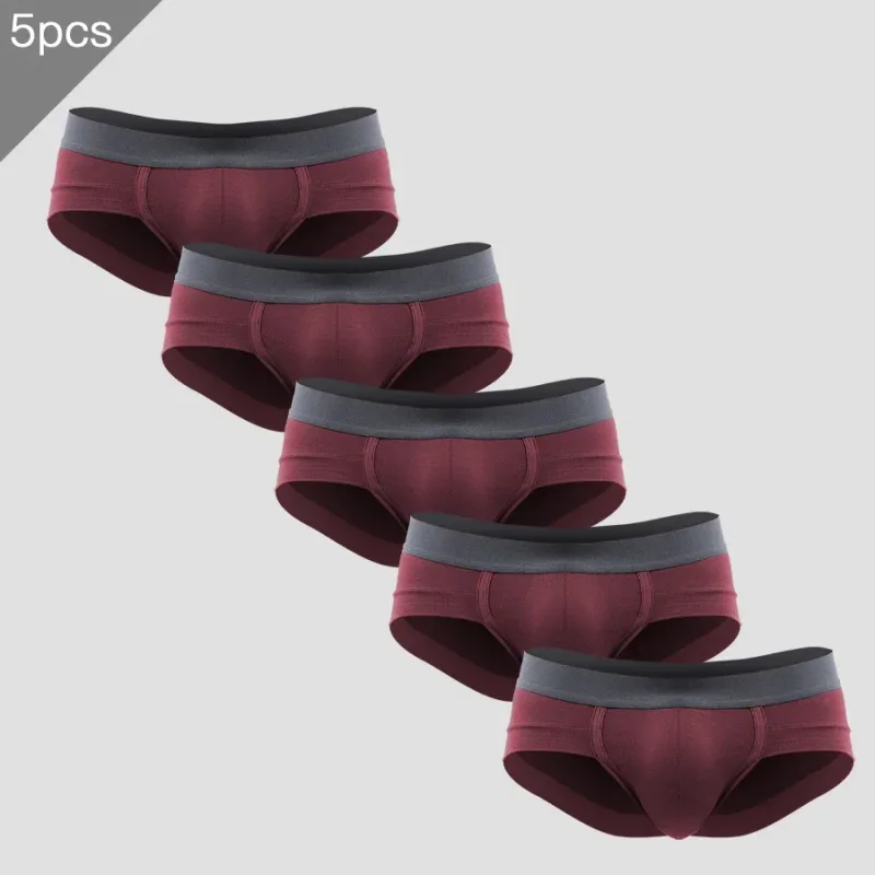 5PCSMen's three-piece briefs with U-shaped pouch, modal fabric, breathable, summer youth low-rise bottom pants