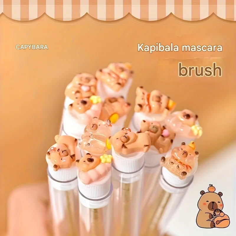 10pcs per pack Eyelash Extension Brushes -Cute Kapibara Design Oval Shape-Reusable Nylon Bristle Heads with ABS Plastic Handles — image 6