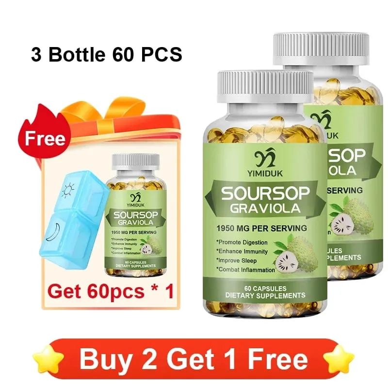 Sinusuportahan ng Soursop Graviola 1950mg Capsules ang Healthy Immune System Digestion Mas mahusay na pagtulog at Natural na Antioxidant Activity — image 9