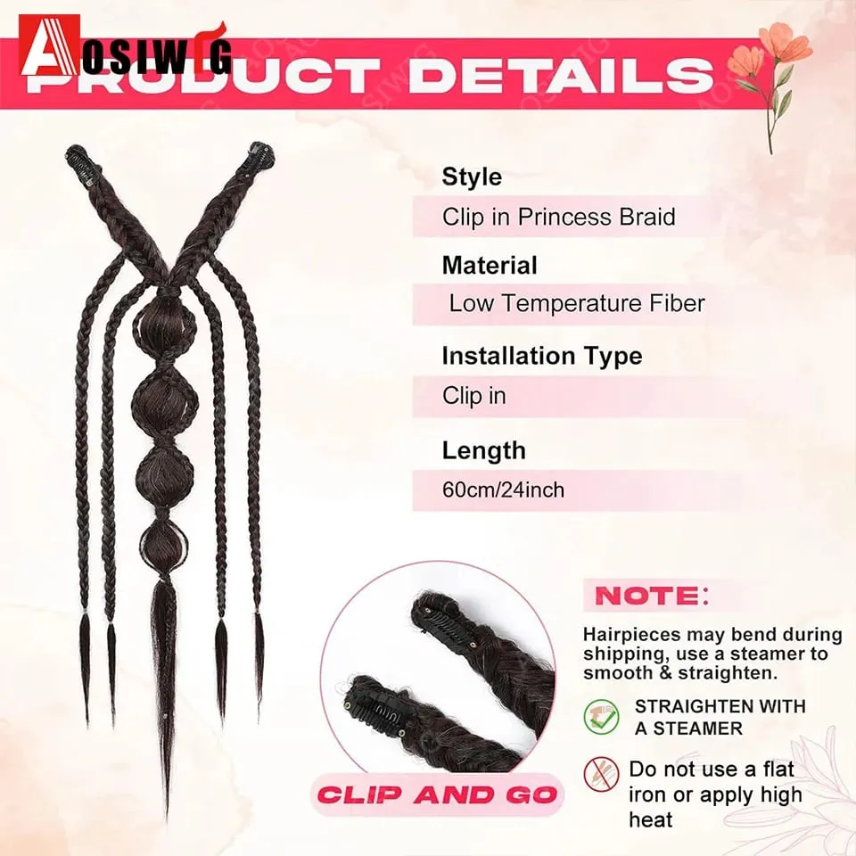 Elf Style Half Head Braided Hair Extensions Synthetic Clip In Braids Hairpiece Natural Black Dark Brown Fake Hair for Women Dail — image 3