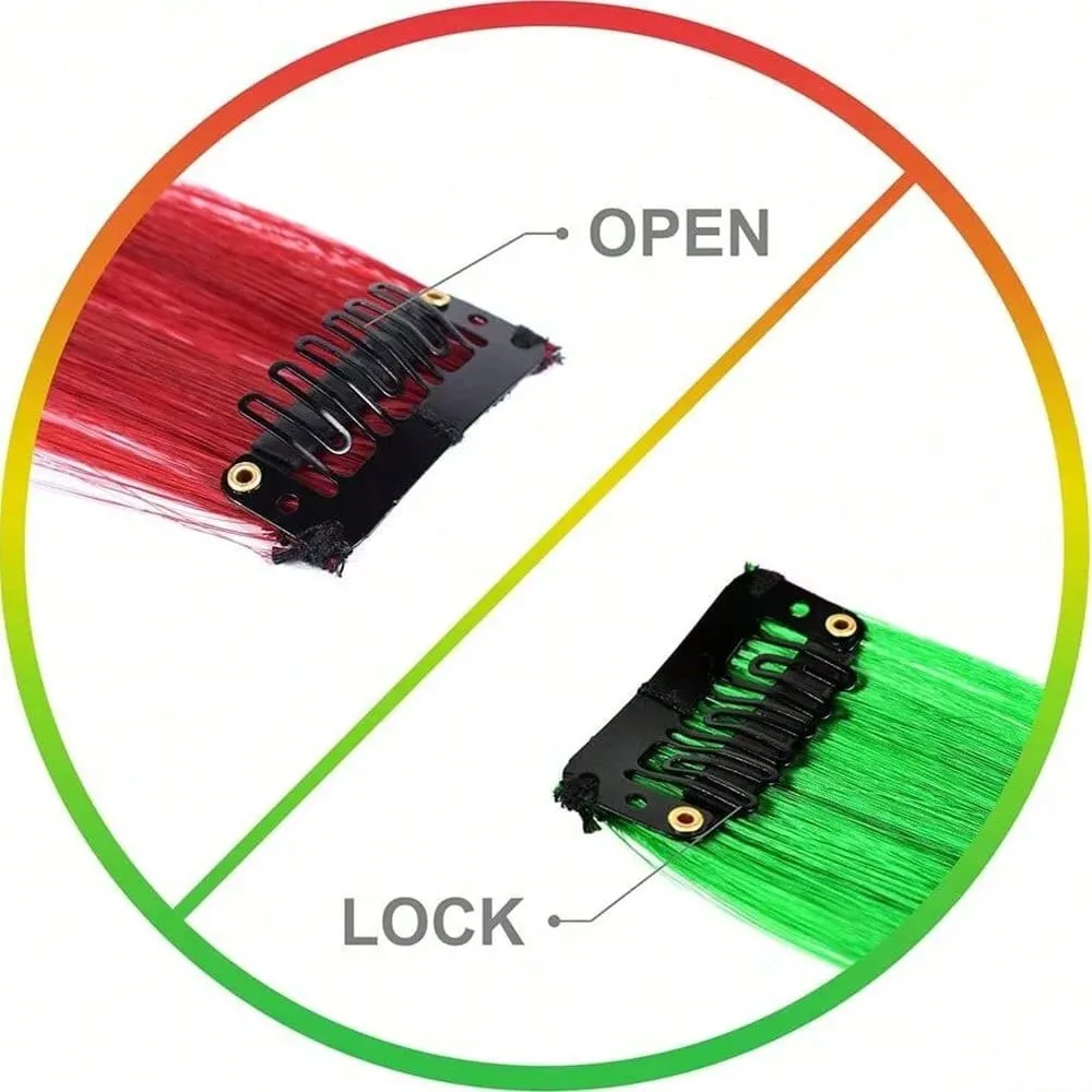 Synthetic 10Pcs Colored Party Highlights Clip in Hair Extensions for Girls Multi-colors Straight Hair Hairpieces for Daily Use — image 3