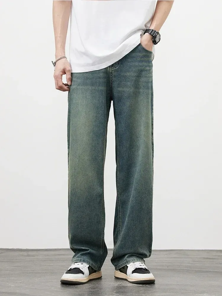 Men's Straight Fit Vintage Jeans Casual High-Quality Korean Fashion Denim Trousers Male Brand Trousers Four Season Trousers
