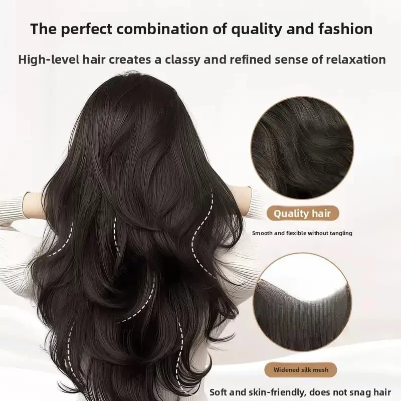 Synthetic Women Long Curly Invisible Seamless V-shaped Wig Simulated Increase Volume Fluffy High-level One-piece Hair Extension — image 4