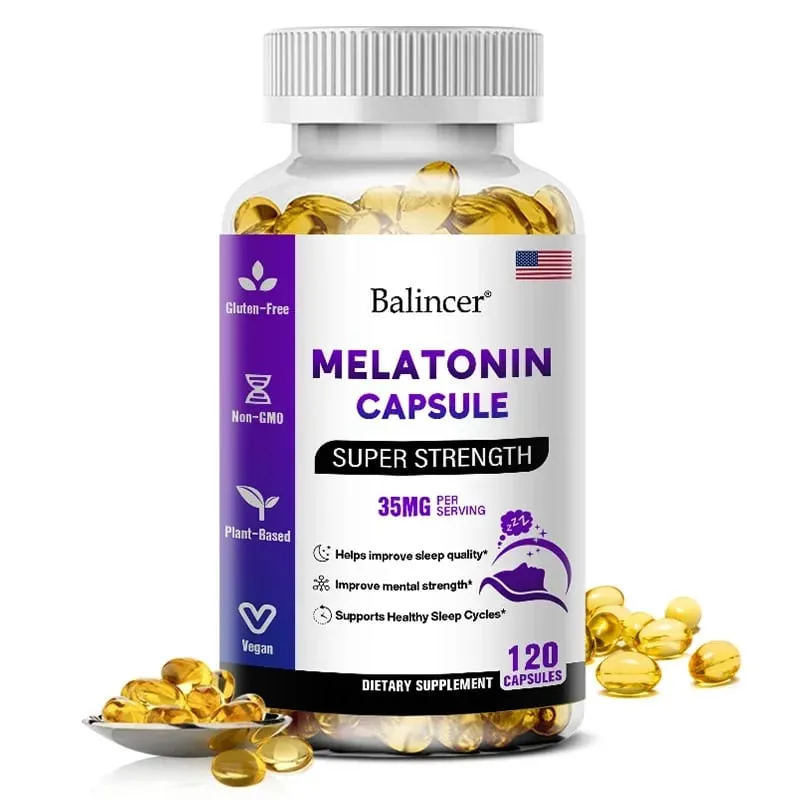 Contém 35 mg de melatonina em cápsulas - Melhora a insônia, promove a qualidade e o estado de alerta do sono, ajuda a dormir profundamente 120 cápsulas