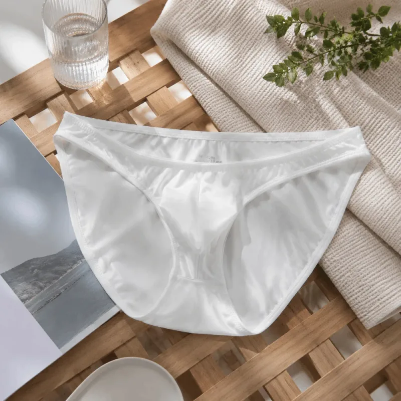 Comfortable Low Waist Men's U-Pouch Underwear Breathable Seamless Satin Silk Briefs Narrow Belt Lingerie Ice Silk Panties Sports — image 11