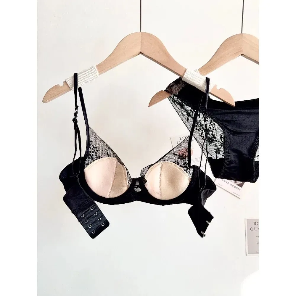 Elegant Lace Lingerie Set Women Soft Underwire Thin Cup Push‑Up Bra Panty Suit For Small Bust Size 32‑38 Daily Home Underwear