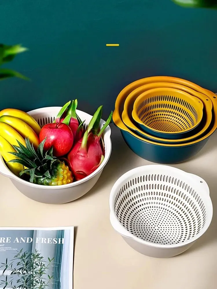 6PCS Kitchen Sink Vegetable Drainer Fruit Basket for Multifunctional 3 Size Stackable Washing Basin Vegetable Drain Basket Basin — image 9