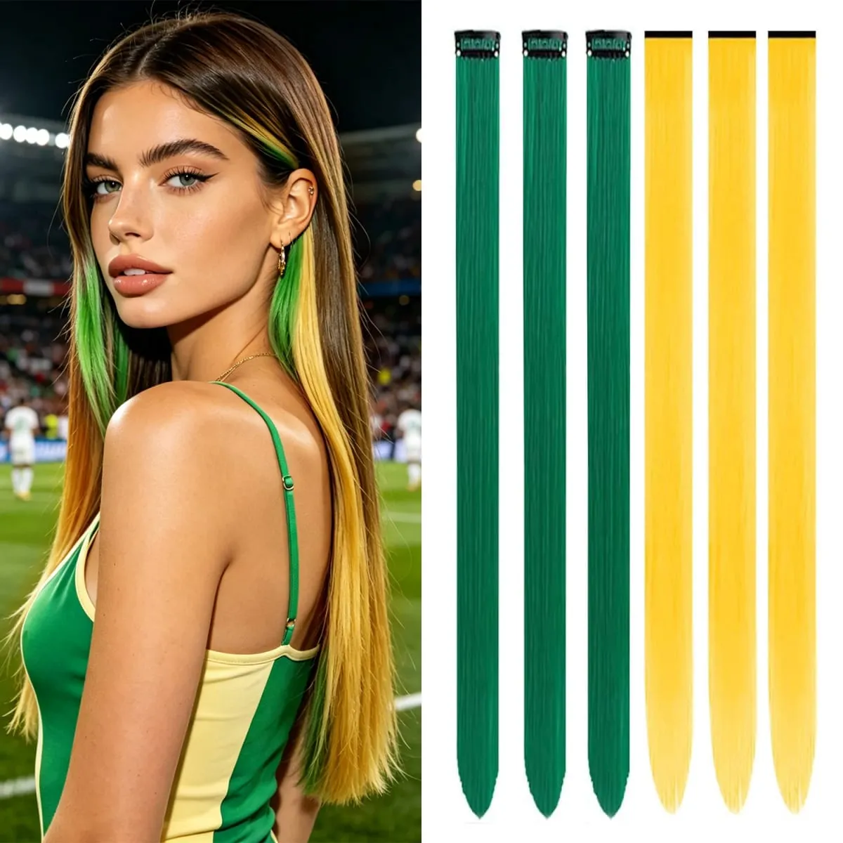 6 Pcs Clip Ins Hair Extensions 22 Inch Straight Colorful Clip In Hair Extensions Rainbow Party Highlights Synthetic Hairpiece — image 14