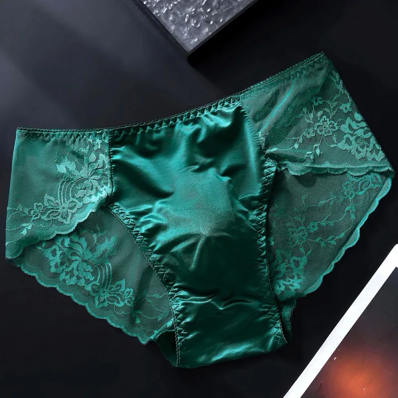 Män Spetstrosor Seamless Ice Silk Trosor Underkläder 3D Bulge Pouch Låg midja Gay Trosor — image 9