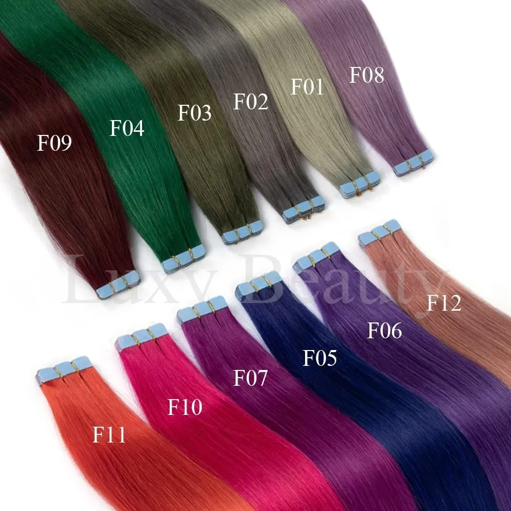 Colored Blue Mini Tape in Human Hair Extensions Invisible Seamless Tape in Hair 10pcs Pink Red Green Purple Blue Mini Tape Hair — image 5