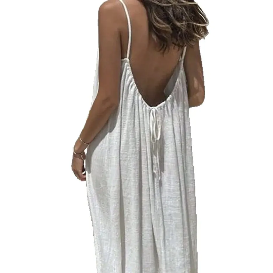 Women Sundress Summer Sexy Backless Loose Slip Beachwear Holiday Long Maxi Party Dresses WXFZ-5188 — image 6