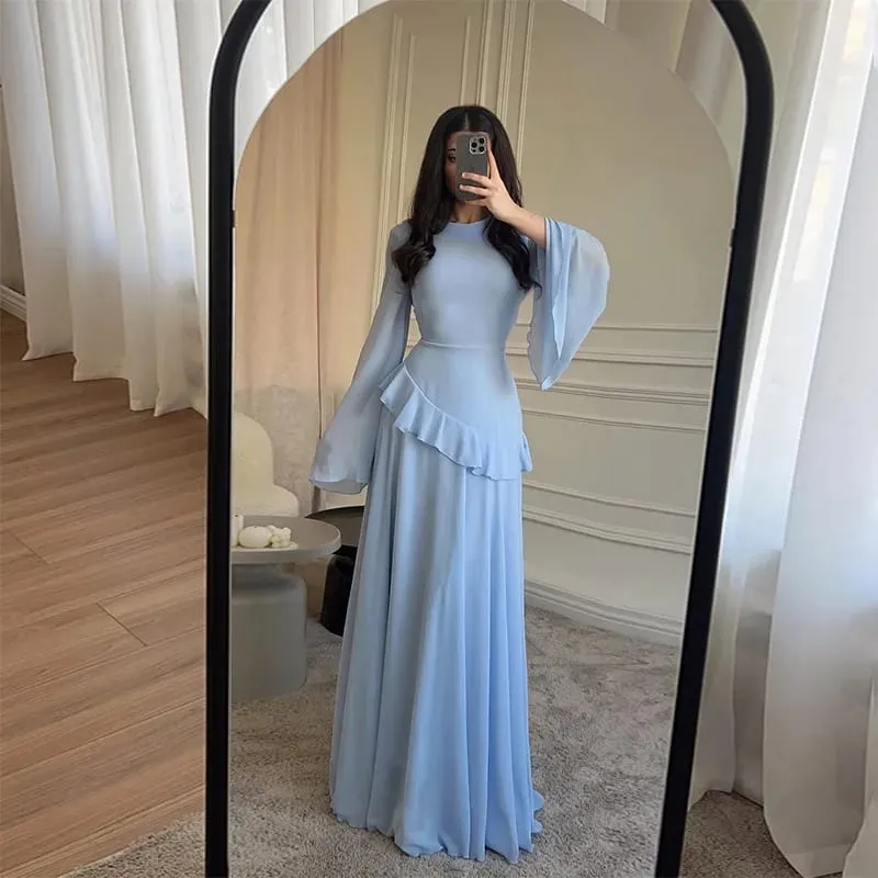 Mulheres chiffon sólido babados vestido alargamento manga em torno do pescoço 2025 novo elegante maxi vestido de festa à noite moda férias senhora — image 8
