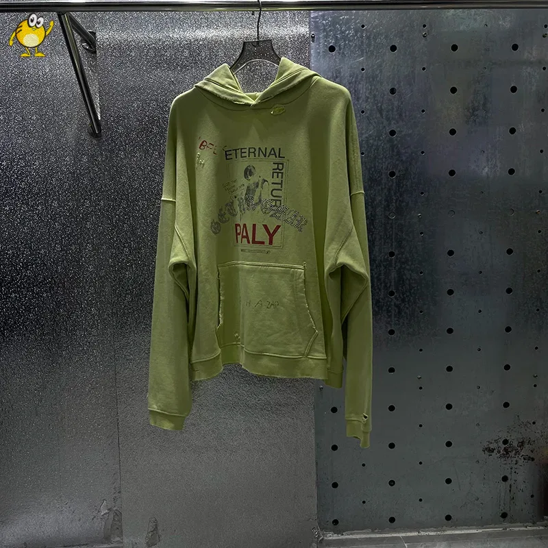 Washed Blue PALY Hoodies Men Woman Vintage Damaged Hole Old Casual High Quality Hip Hop Fashion Zipper Sweatshirts