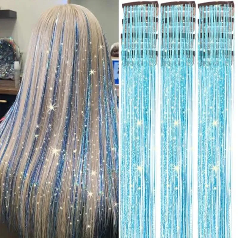 12Pcs Clip in Hair Tinsel Kit Red Hair Tinsel 22Inch Tinsel Hair Extensions Christmas Hair Tinsel Party Festival Accessories — image 10