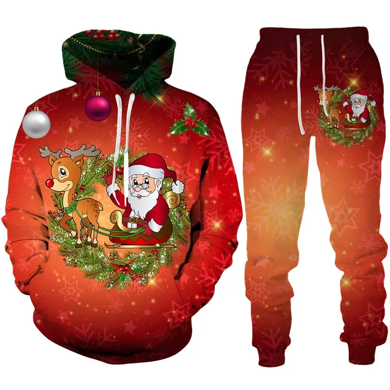 Fashion Funny Santa Claus 3D Print Tracksuit Set Man Woman Hoodie+Pants 2pcs Set Oversized Casual Christmas Party Couple Clothes — image 2