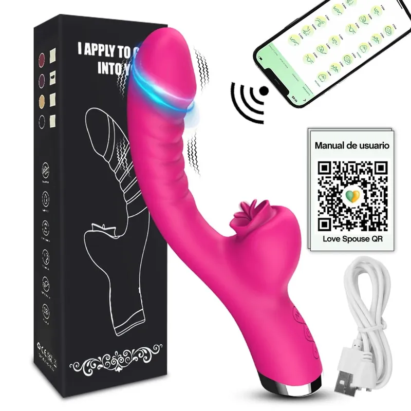 20 Modes Porn Tongue APP Dildo Vibrator G-Spot Vagina Massager Wand Licking Clitoris Stimulator Adult Female Women Sexy Sex Toys
