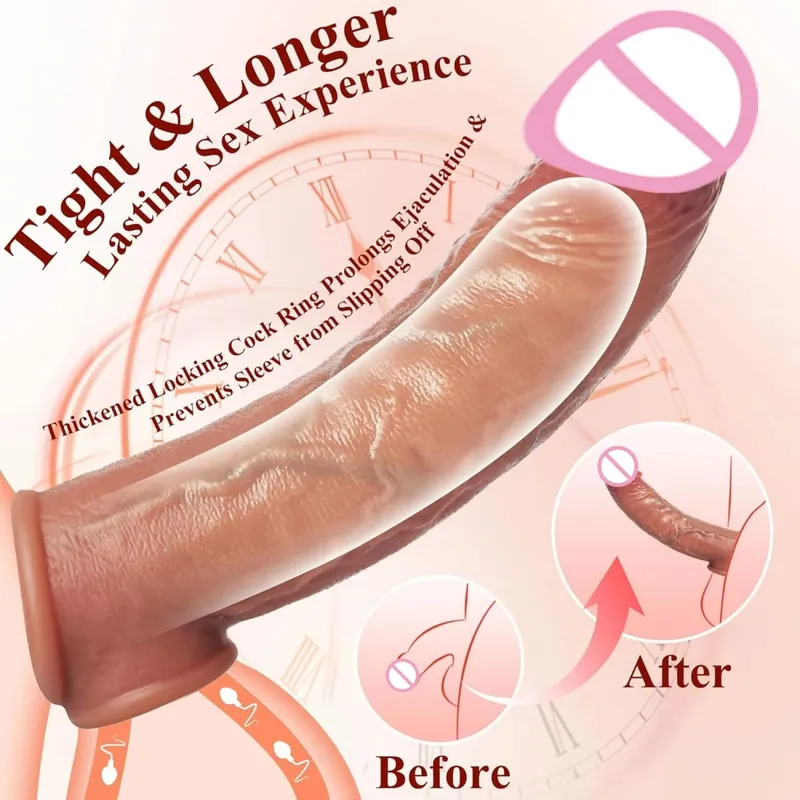 Preservativo realista de pênis de 8 polegadas, brinquedos sexuais para homens, preservativo de silicone reutilizável, extensor de pênis, casais masculinos, brinquedos adultos — image 3