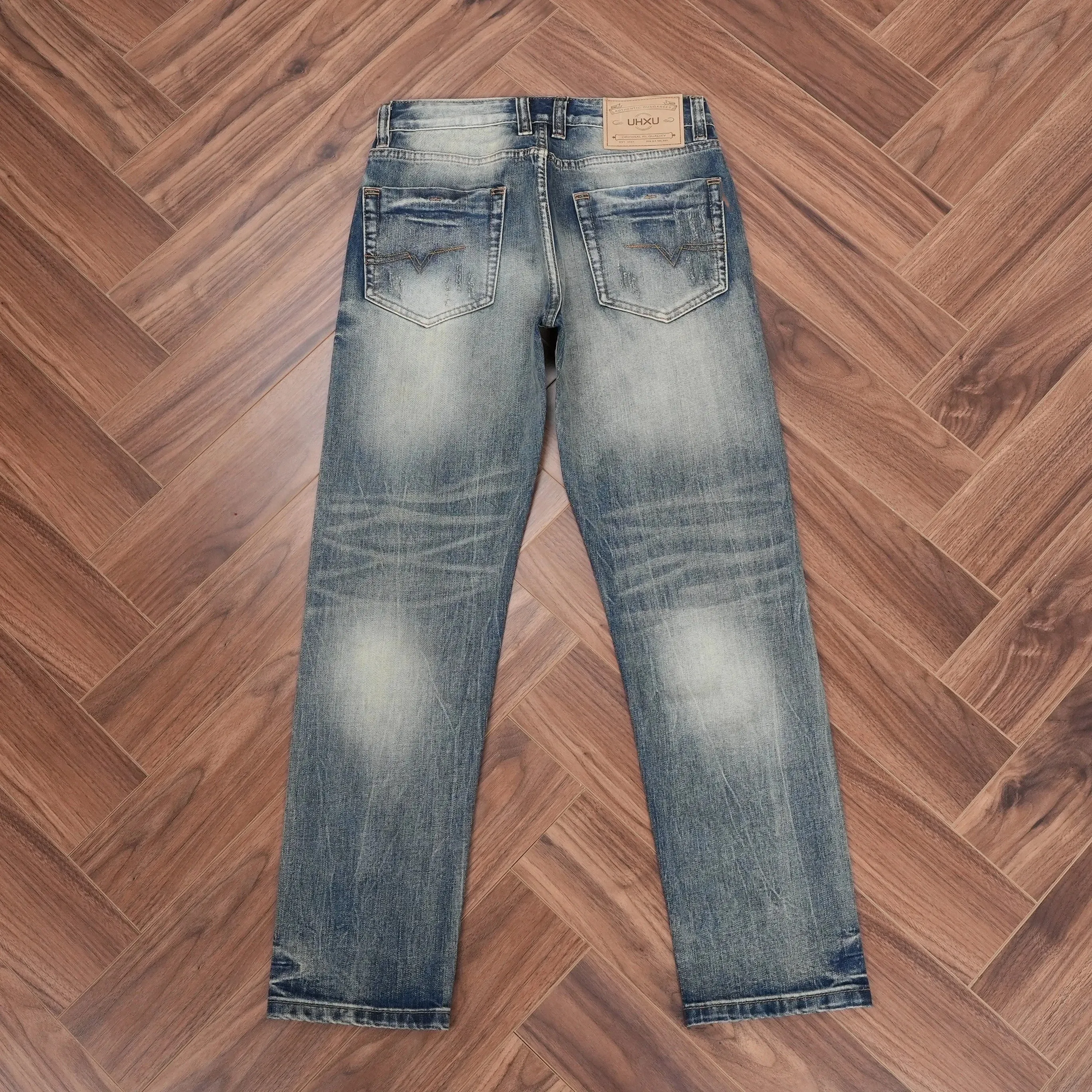 2026 Spring Autumn Men's Distressed Washed Vintage Regular Straight Denim Jeans American Retro Worn-In Look Trendy Style Pants — image 2