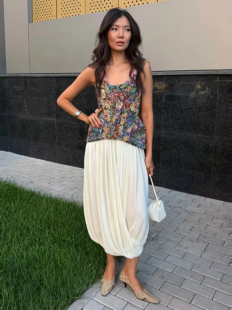 Floral Print Cami Corset Top Thin Straps U Neck Structured Waist Pointed Hem Vintage 2026 Spring Summer Vacation Lady Chic Top