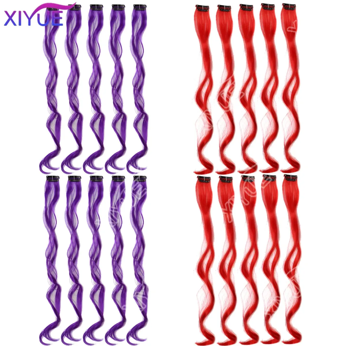 10Pcs Clip In Hair Clip In Wave Curly Hair Purple Red Wavy Hair With Clip In Hair Extension Synthetic 20inch Halloween Christmas — image 6