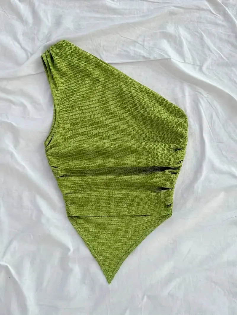 Women's Summer Holiday Asymmetrical Neckline Tank Top Cropped Top — image 3