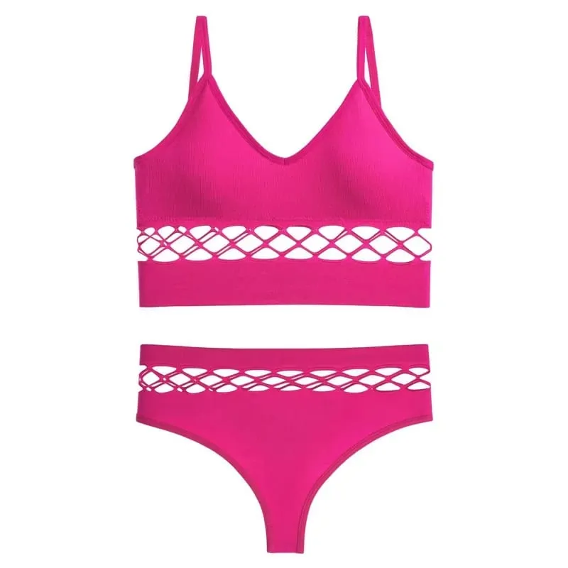 Women Sexy Push Up Bra Sets Waist Hollow Elastic Lingerie Thong Pantie Set Sports Strap Vest Underwear Female Bralette Lingerie — image 8