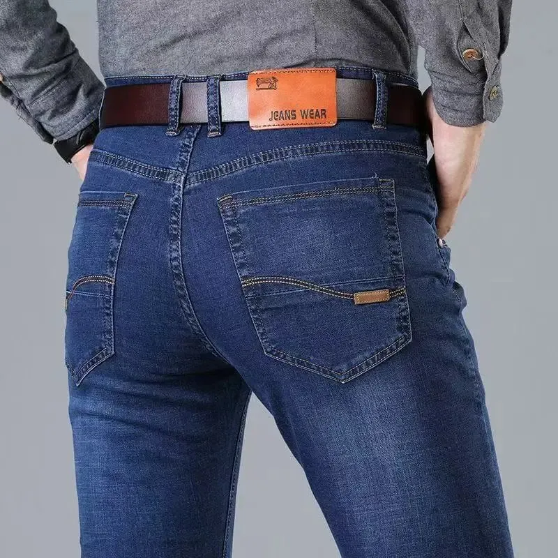 2025 New Business Men's Jeans Casual Straight Stretch Fashion Classic Blue Black Work Denim Pant Trousers Male Clothing — image 3