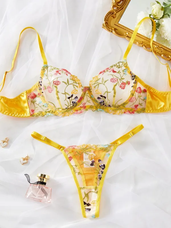 Bordado conjunto de sutiã de renda francesa meninas sexy mulheres bralette transparente roupa interior tanga sutiãs lingerie calcinha conjuntos — image 3