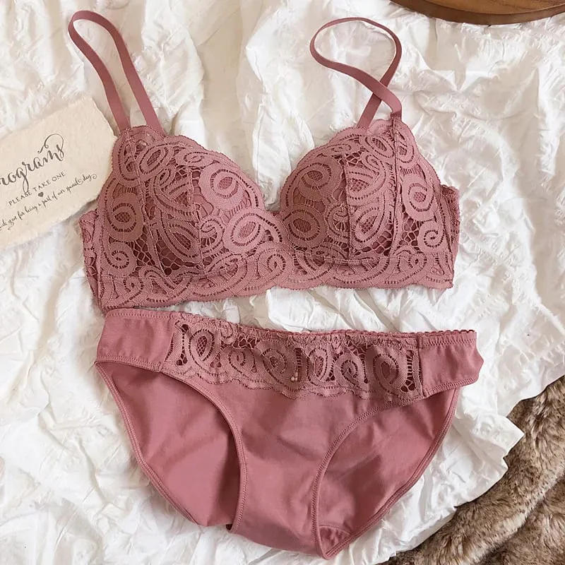 Colors Seamless Comfortable Full Lace Sleepwear Bra Sets Sexy Women Underwear Wire Free Push Up Lingerie Suits Intimates — image 3