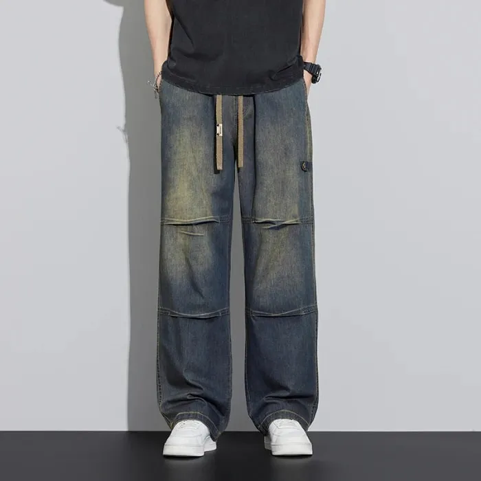 2026 New Japanese Style Textured Grid Men's Jeans Plus Size Loose Straight Vintage Washed Casual Daily Denim Pants — image 12