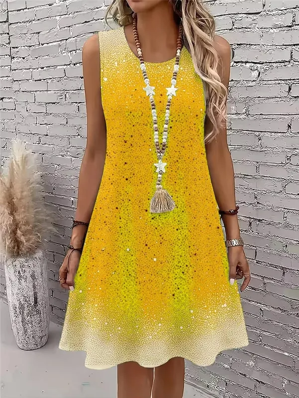 Women Fashion Tie-dye Mini Dresses Summer Sleeveless 3D Gradient Printed Street Ladies Dress 3XL Plus Size Loose Casual Dress — image 4