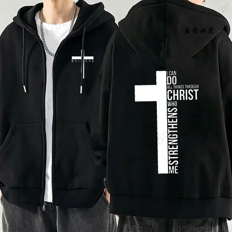 New Fashion Zipper Hoodies Christ Jesus Cross Print Men Hoodies Sweatshirts Fleece Hip Hop Street Hoodie Zip Up Sweatshirts Top — image 13