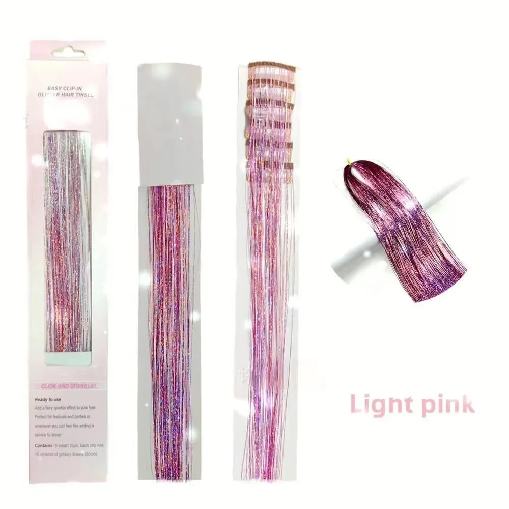 6Pcs Hair Tinsel Clip in Hair Extensions 20 Inch Synthetic Colorful Shiny Sparkle Glitter Tinsel Hair for Women Girls Cosplay — image 18