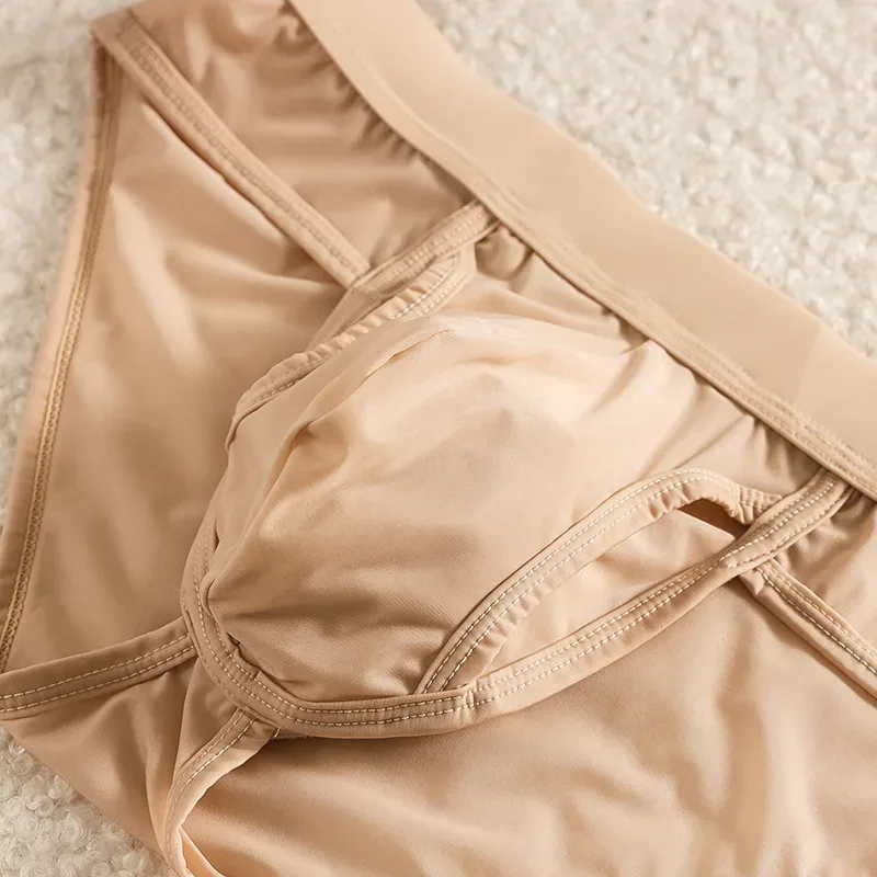 Open Front Fly Pouch Underwaer Men Scrotal Support Sports Briefs Ice Silk Breathable Underpant Bullet Hiwalay Malusog na Panty — image 8