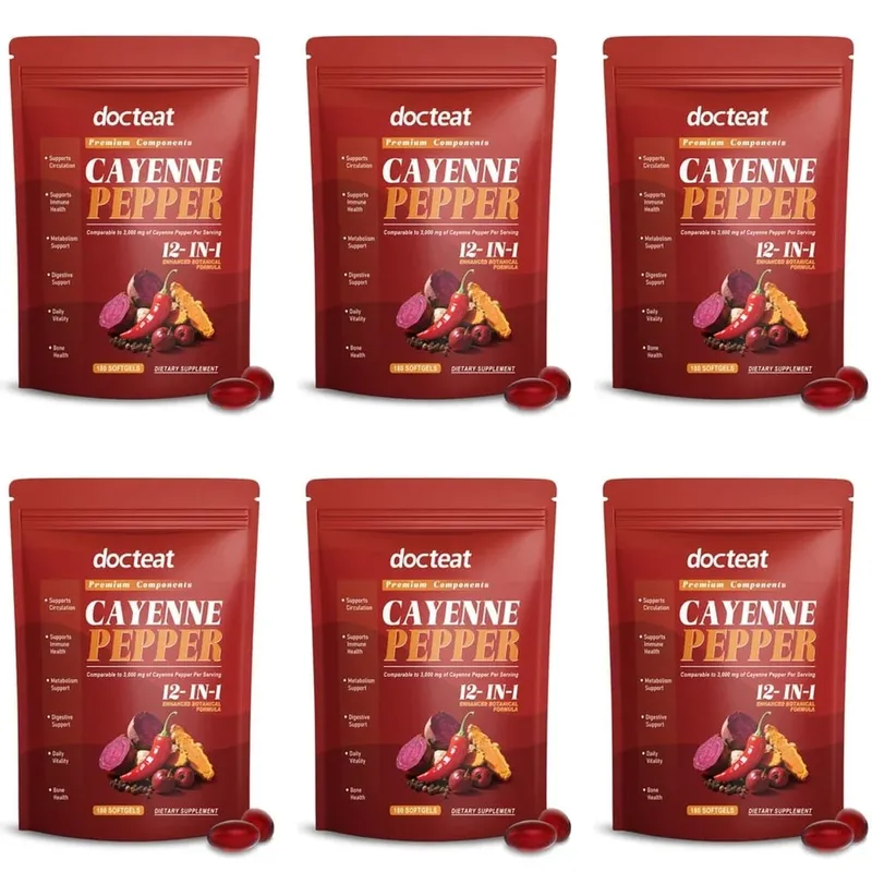 Docteat Cayenne Pepper Softgels na may Vitamin D3 at K2 Energy Metabolism at Digestive Support Antioxidant Defense 180 Softgels — image 12