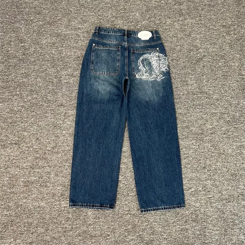 Heavy Embroidery Flowers Derschutze Mens Jeans Men Women 1:1 Best Quality Vintage Derschutze Womens Straight-leg Denim Pants — image 16