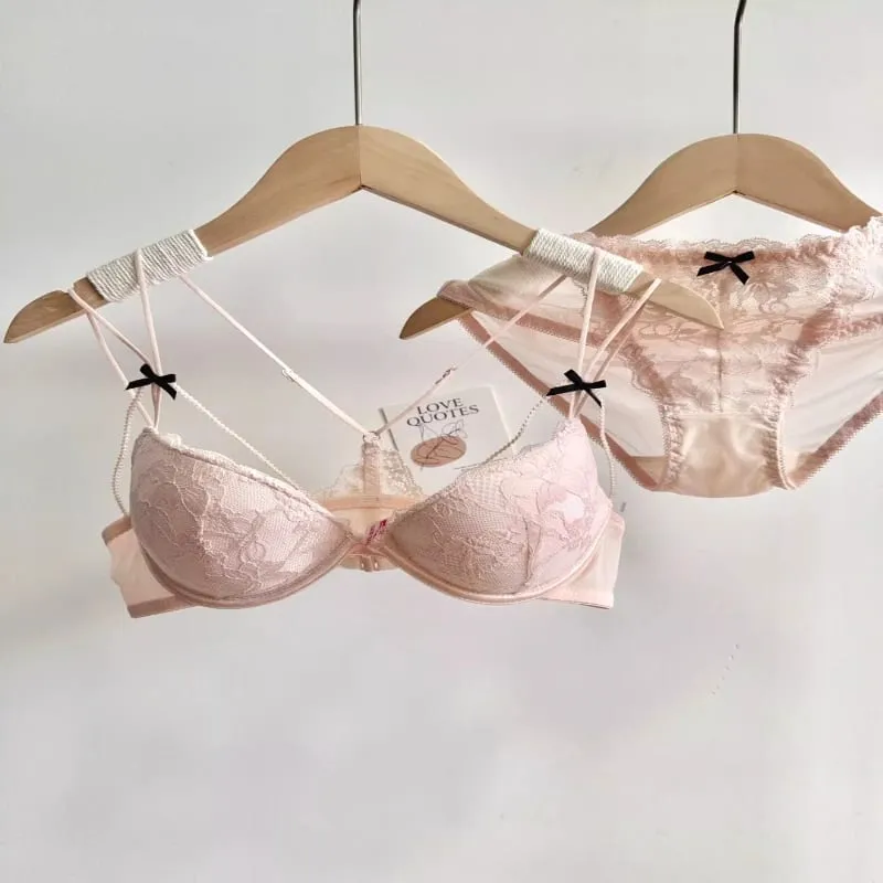 Ladies Front Fastening Lace Lingerie Set Wirefree Push Up Bra Thinly Lined Delicate Straps Comfort Sexy Everyday Underwear Set — image 2
