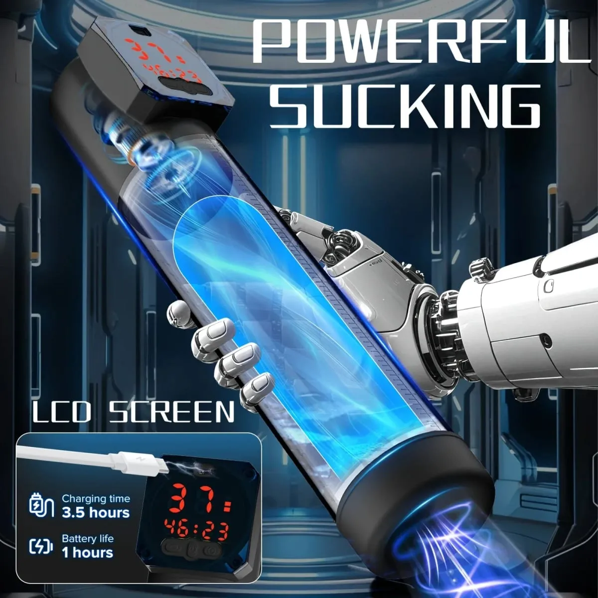 Masturbadores masculinos elétricos bomba de pênis vibrador de sucção a vácuo 5 sucção 6 modo de treinamento à prova d'água display digital brinquedo sexual adulto — image 4
