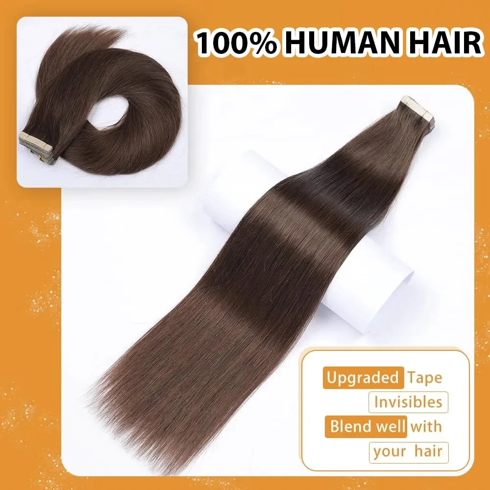 #2 Bone Straight Tape In Human Hair Extensions Dark Brown Brazilian Hair Invisible Tape In Hair Extensions 50g/20pcs For Women — image 3