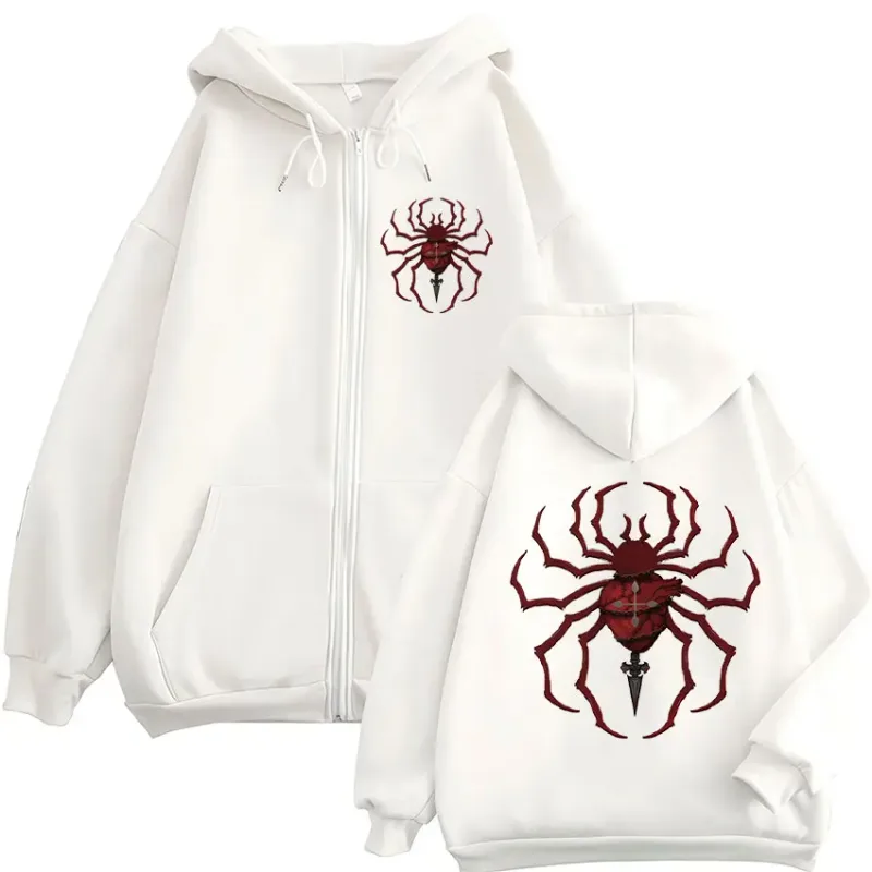 Anime caçador x caçador fantasma trupe aranha logotipo zíper hoodies moletom com capuz masculino manga comprida pullovers jaquetas