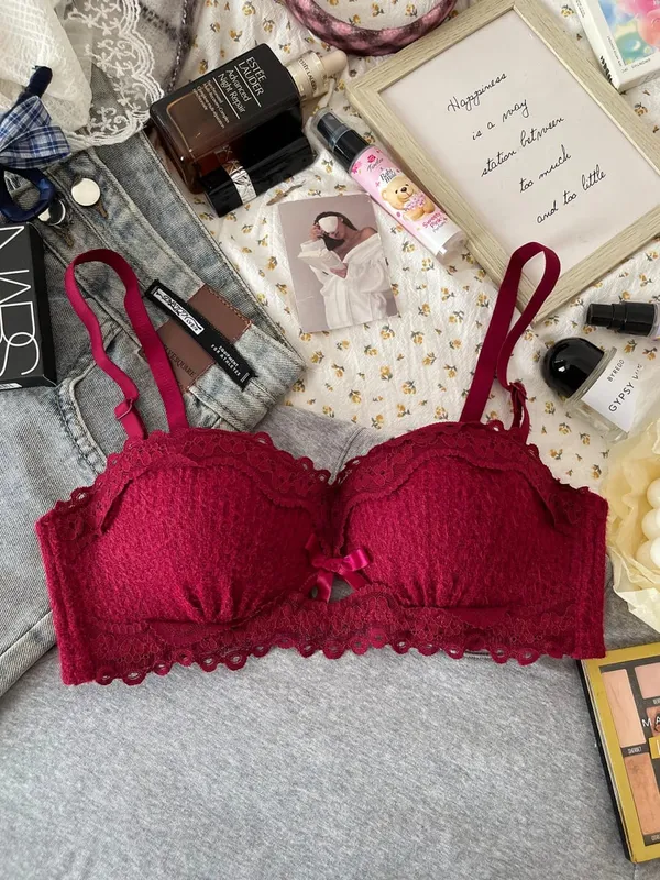 New Lace Lingerie Set Non Wired Padded Bra Half Cup Small Bust Boost Sexy Anti-Sag Underwear Women All Season S-XLAB Cup — image 19