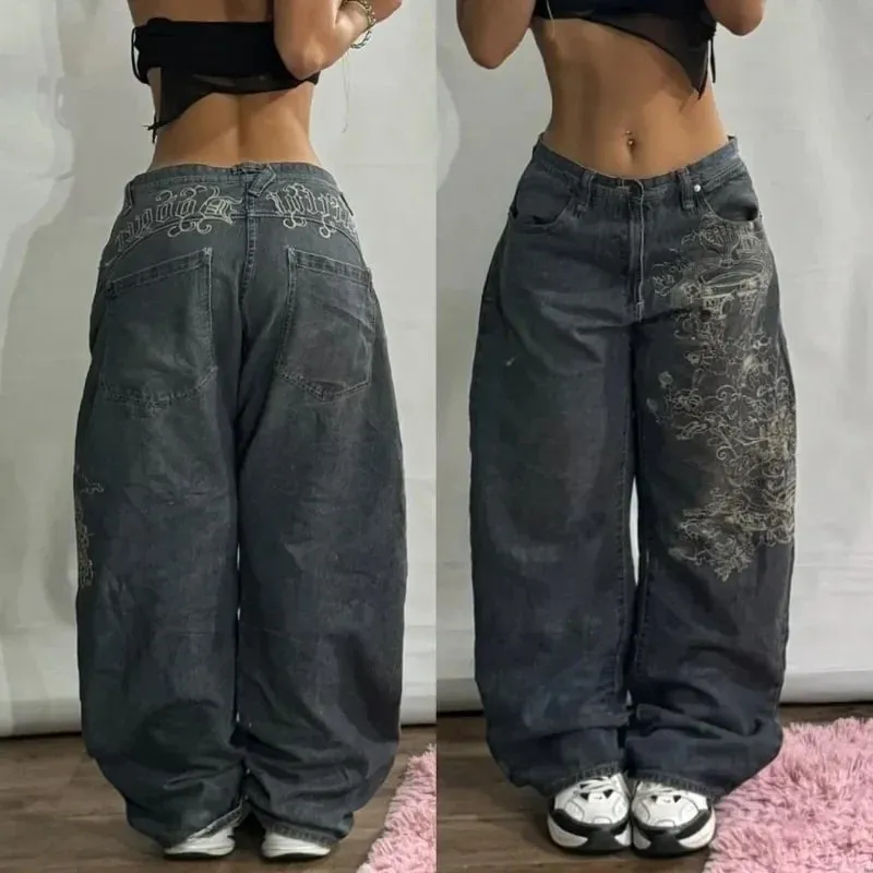 American Y2K Hip Hop Fashion Trend Skull Embroidery Spot Jeans Men Street Loose Straight Wide-leg Pants Couple Oversized Jeans — image 16