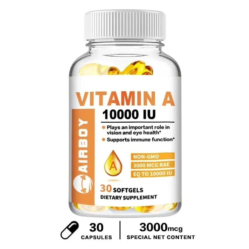 Vitamina A 10000 UI - Apoia a visão saudável e a saúde da pele do sistema imunológico - Suplementos sem glúten não transgênicos