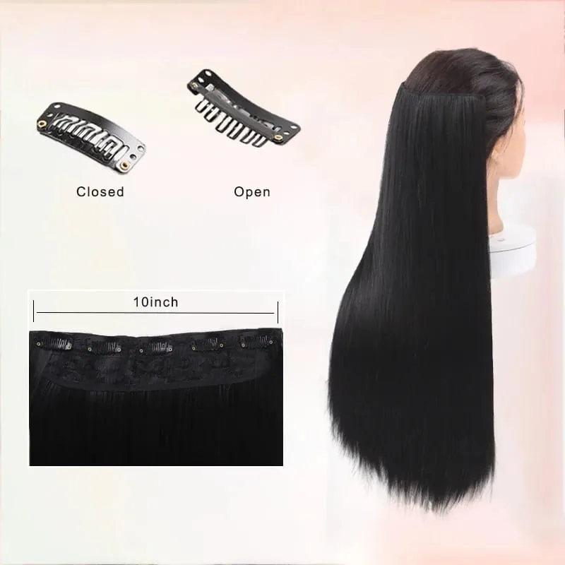 24 Inch Burgundy Straight Long Synthetic Hair Ponytail Extension Suitable For Women — image 5
