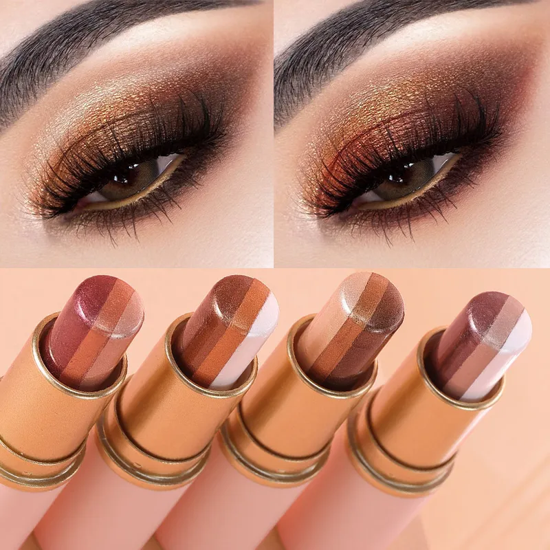Three-color Eyeshadow Pen Highlighting Stick Waterproof Easy-to-Use Glitter Pearl Eyeshadow Stick Shimmer One-Swipe Eyes Makeup — image 2