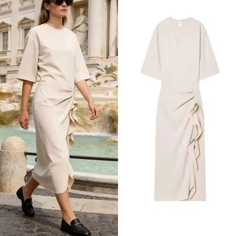 Long Dress Women's Summer 2026 New Slim Ruched Elegant Women's Holiday Dresses Street Chic Youth Unique Summer Dress — image 1