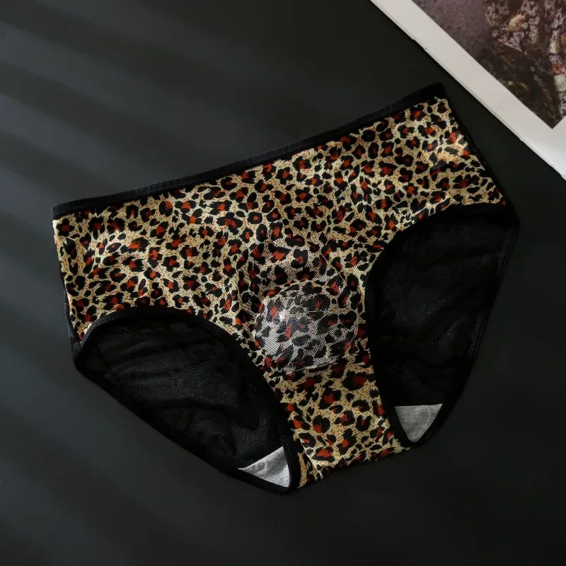 Men's Leopard Zebra Lace Brief 3D Contour Pouch High Rise Underpant High Elastic Sexy Male Underwear Breathable Sports Panties — image 3