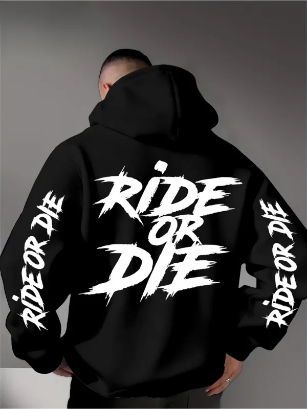 Men's Ride Or Die Hoodie Biker Motorcycle Graphic Back Sleeve Print Oversized Pullover Sweatshirt Streetwear Autumn Winter — image 7